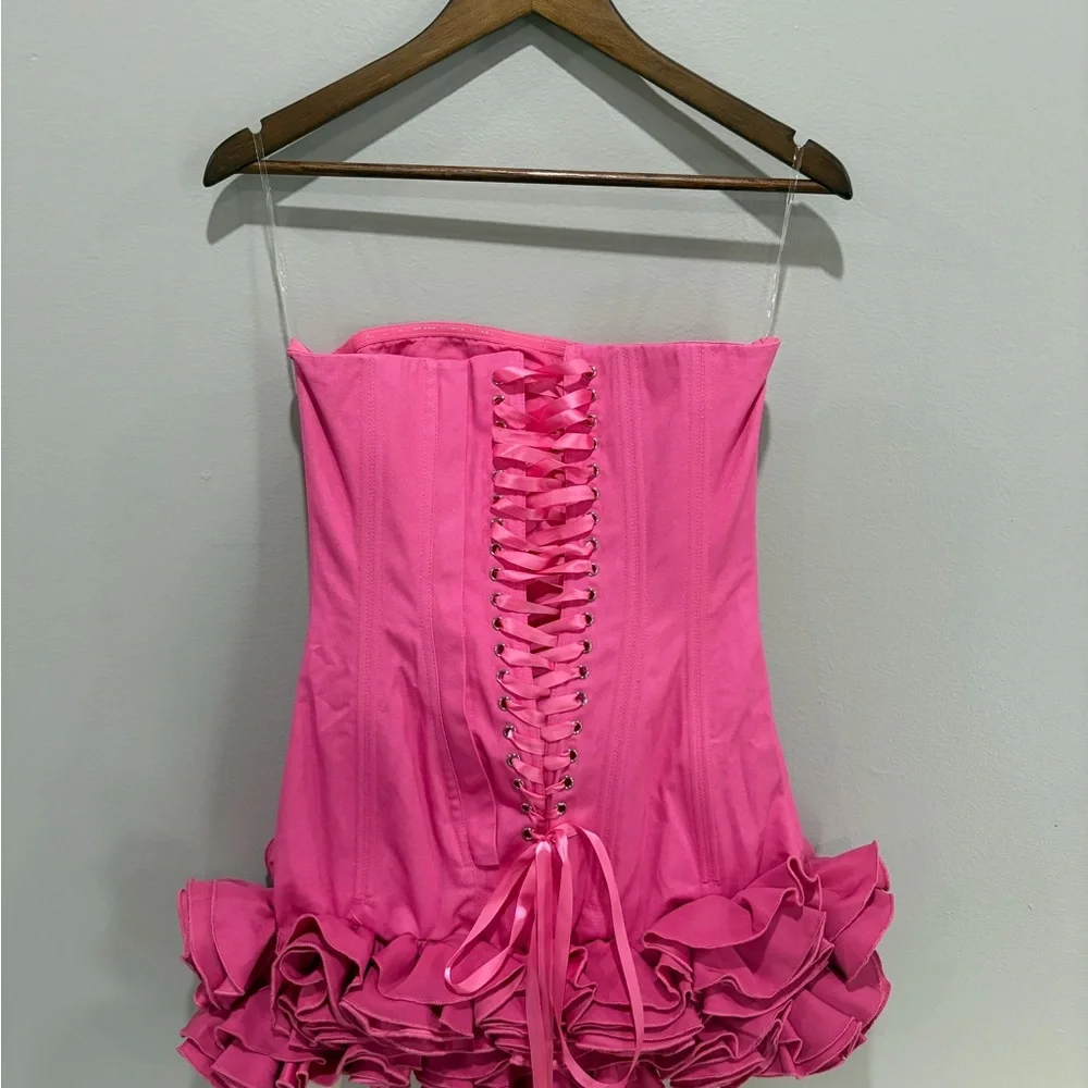 NWT Mew Mews Birtin Strapless Flower Mini Dress In Pink Size M - Picture 5 of 11